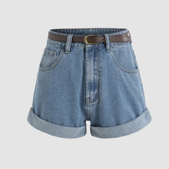 CIDER WOMENS Denim shorts with belt high waisted size M NWT - Picture 4 of 12